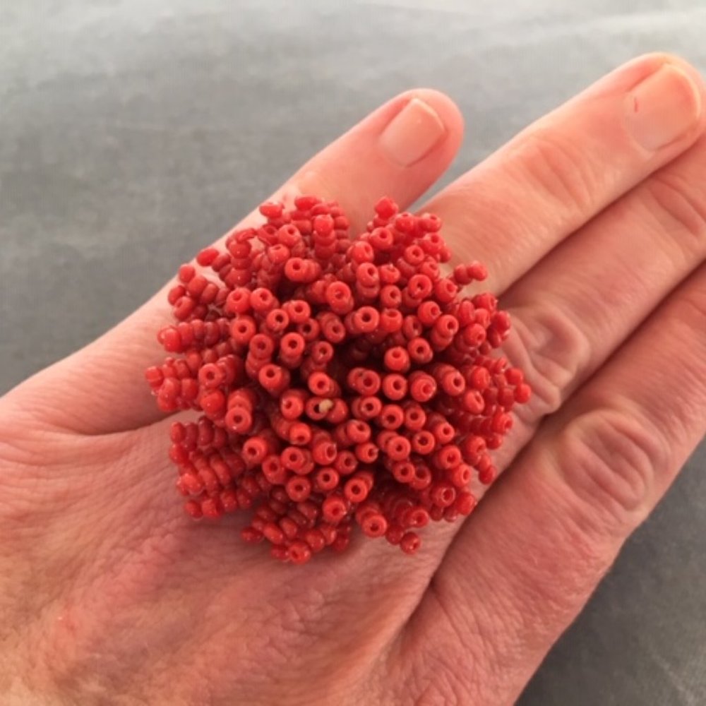 Huge burnt orange bead ring (elastic)
